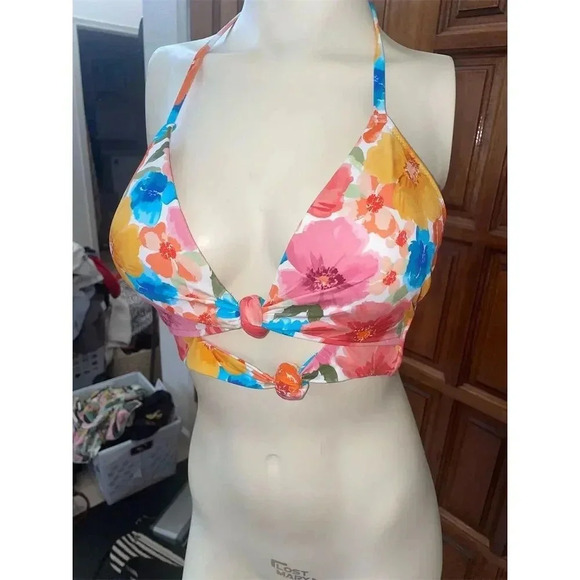 Shade & Shore  Lightly Lined Longline Double Knot-Front Bikini Top Floral size M - Picture 11 of 13